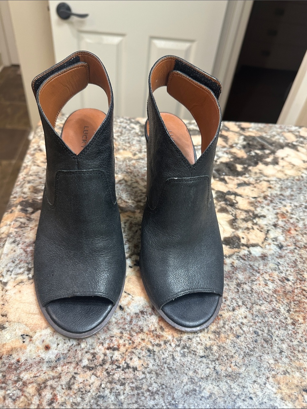 Lucky Brand Black Open-Toe Leather Mules